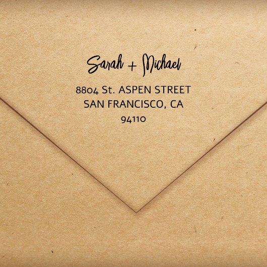 Simple Modern Script Couples Names Return Address  Rubberstempel