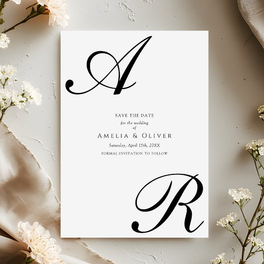 Simple Modern Script Monogram Wedding Save The Date