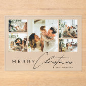 Simple Modern Script Photo Collage Christmas Card Acryl Uitnodigingen (Voorkant)