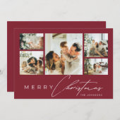 Simple Modern Script Photo Collage Red Christmas Feestdagenkaart (Voorkant / Achterkant)