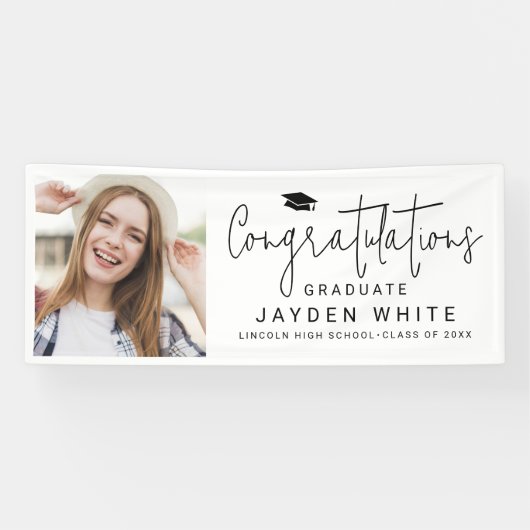 Simple Modern Script Photo Graduparty Spandoek (Horizontaal)