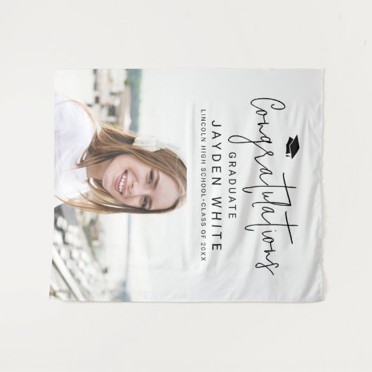 Simple Modern Script Photo Graduparty Wandkleed (Voorkant (horizontaal))