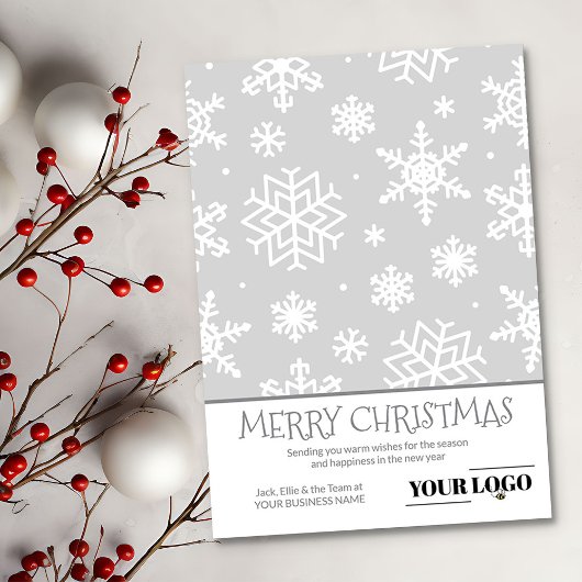 Simple Modern Silver Grey kerstsnowflake Logo Feestdagenkaart