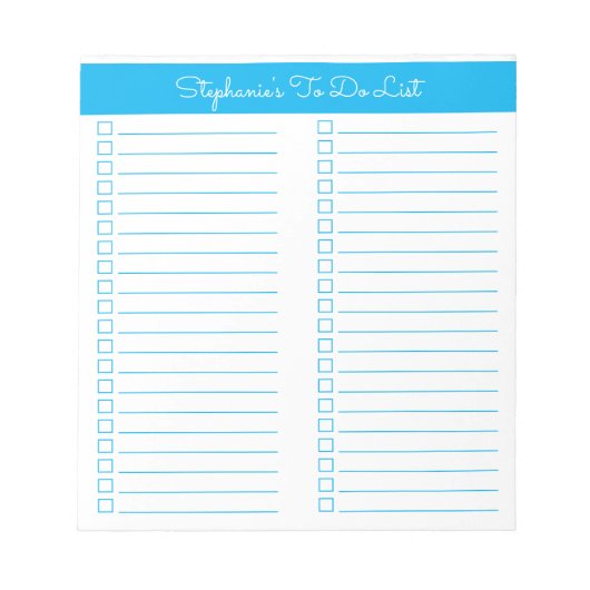 Simple Modern Sky Blue Two Column Checklist Notitieblok (Voorkant)