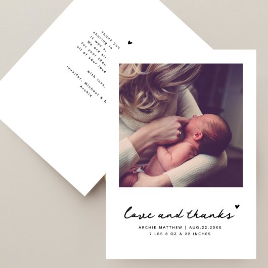 Simple Modern Square Photo Baby Shower Thank You Bedankkaart