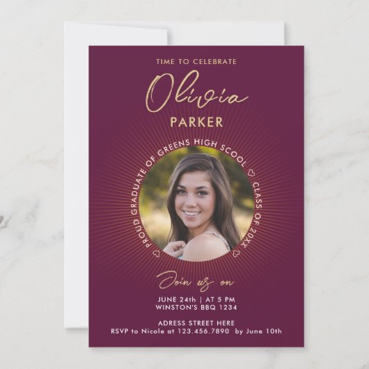 Simple Modern Stylish Burgundy Afstuderen Foto Aankondiging (Achterkant)