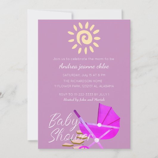 Simple Modern Sunshine Roze Baby shower Kaart (Voorkant)