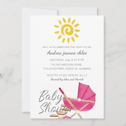 Simple Modern Sunshine Roze Baby shower Kaart (Voorkant)