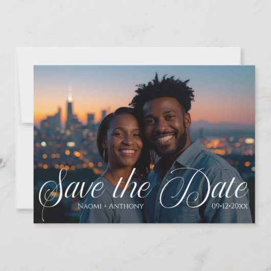 Simple Modern Text and Photo Wedding Save the Date (Voorkant)