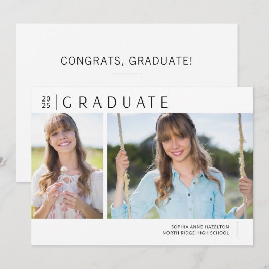 Simple Modern Two Photo Graduation Party Kaart (Voorkant / Achterkant)