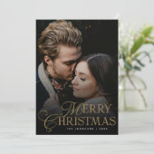 Simple Modern Typography 1 Photo Gold Christmas Feestdagenkaart (Staand voorkant)