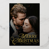 Simple Modern Typography 1 Photo Gold Christmas Folie Feestdagenkaart (Voorkant)