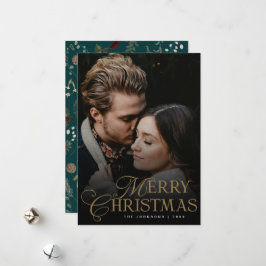 Simple Modern Typography 1 Photo Green Christmas Feestdagenkaart