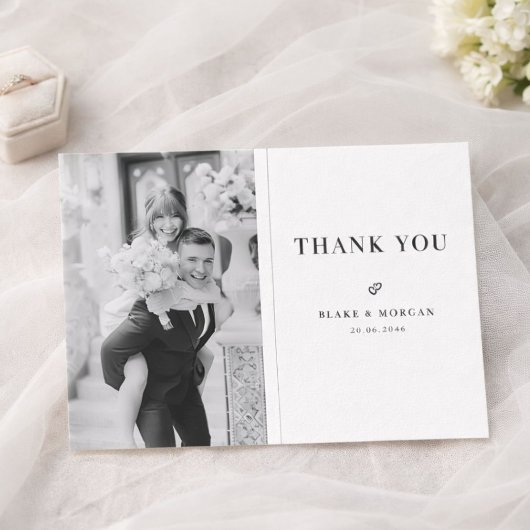 Simple Modern Typography Black and White Wedding Bedankkaart