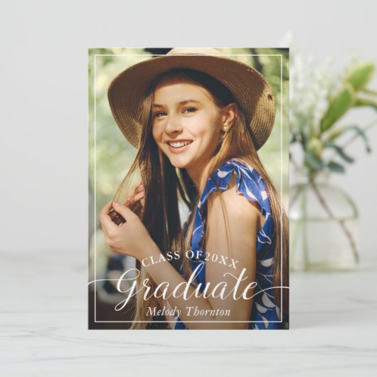 Simple Modern Typography Graduation Party Foto Kaart (Staand voorkant)