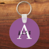 Simple Modern Violet Paars Monogram Name Initiaal Sleutelhanger (Achterkant)