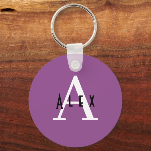 Simple Modern Violet Paars Monogram Name Initiaal Sleutelhanger (Voorkant)