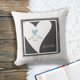 Simple Modern Vogels in Love Lichtblauw Hart Kussen