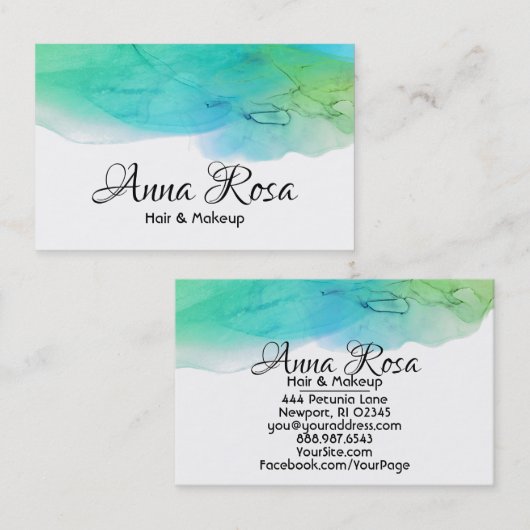 *~* Simple Modern Watercolor Blue Aqua Abstract Visitekaartje (Voorkant / Achterkant)
