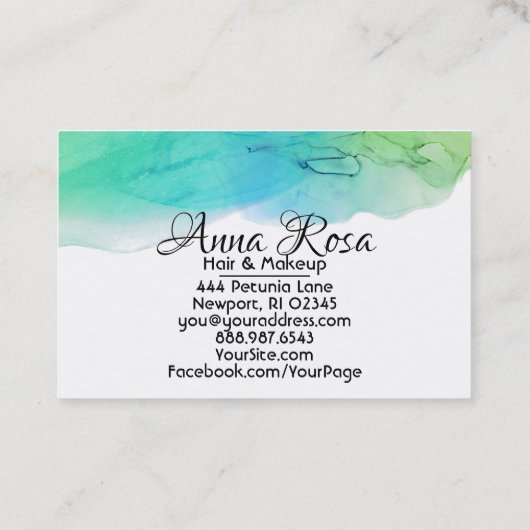 *~* Simple Modern Watercolor Blue Aqua Abstract Visitekaartje (Achterkant)