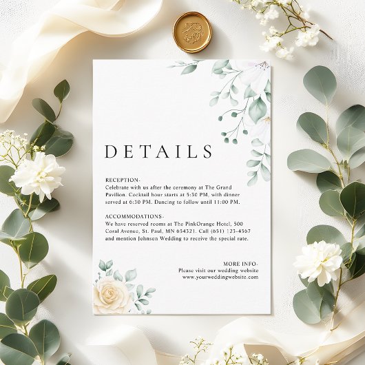 Simple Modern Watercolour Floral Wedding Details Informatiekaartje