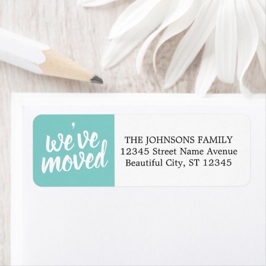 SImple Modern We hebben New Home Turquoise verplaa Etiket (Insitu)