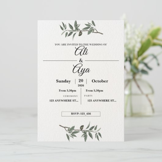 Simple Modern Wedding Invitation | Clean Minimal D Feestdagenkaart (Staand voorkant)