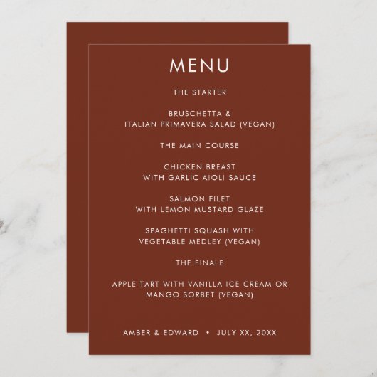Simple Modern Wedding Menu Kaart (Voorkant / Achterkant)