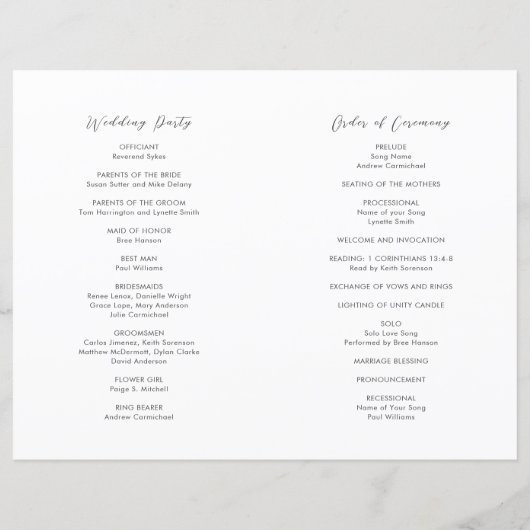 Simple Modern Wedding Program (Achterkant)
