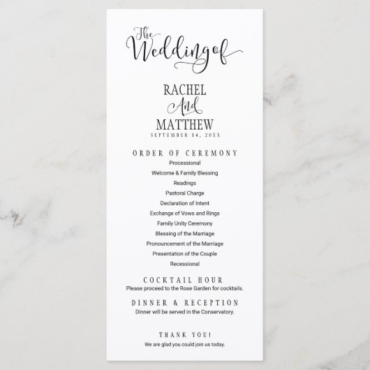 Simple&Modern Wedding Program Kaart (Voorkant)