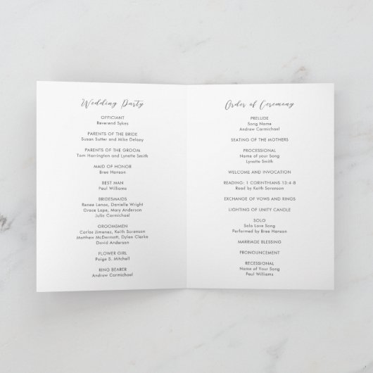 Simple Modern Wedding Programma (Binnen)