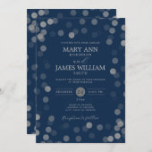 Simple Modern Wedding Silver Confetti Navy Kaart (Voorkant / Achterkant)