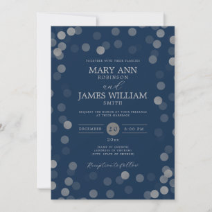 Simple Modern Wedding Silver Confetti Navy Kaart