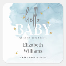 Simple Modern We're on Cloud 9 Hello Baby Shower Vierkante Sticker