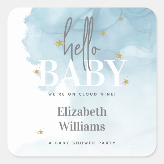 Simple Modern We're on Cloud 9 Hello Baby Shower Vierkante Sticker (Voorkant)