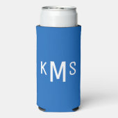Simple Modern White Monogram Sapphire Blue Seltzer Blikjeskoeler (Seltzer Achterkant)
