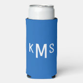 Simple Modern White Monogram Sapphire Blue Seltzer Blikjeskoeler (Seltzer Voorkant)