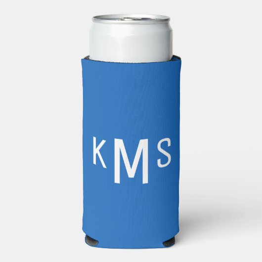 Simple Modern White Monogram Sapphire Blue Seltzer Blikjeskoeler (Seltzer Voorkant)