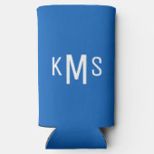 Simple Modern White Monogram Sapphire Blue Seltzer Blikjeskoeler (Achterkant)