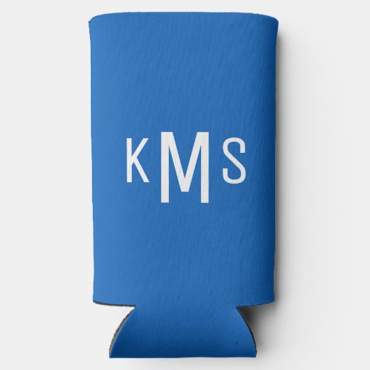Simple Modern White Monogram Sapphire Blue Seltzer Blikjeskoeler (Achterkant)