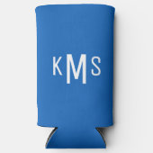 Simple Modern White Monogram Sapphire Blue Seltzer Blikjeskoeler (Voorkant)