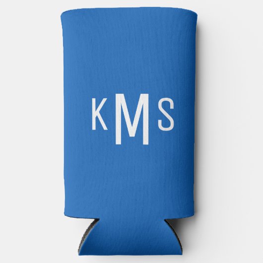 Simple Modern White Monogram Sapphire Blue Seltzer Blikjeskoeler (Voorkant)