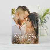 Simple Modern White Script Full Photo Wedding Bedankkaart (Staand voorkant)