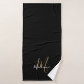 Simple Moderne Black Gold Monogram Script Name Badhanddoek (Badhanddoek)