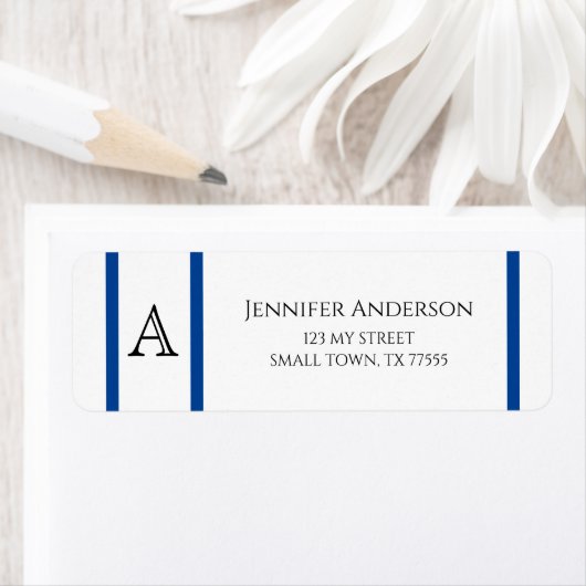 Simple Moderne Blue Lines Initiaal Address Etiket (Insitu)