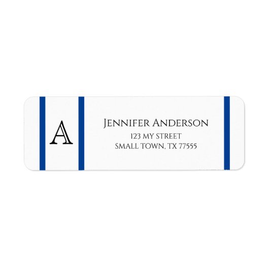 Simple Moderne Blue Lines Initiaal Address Etiket (Voorkant)