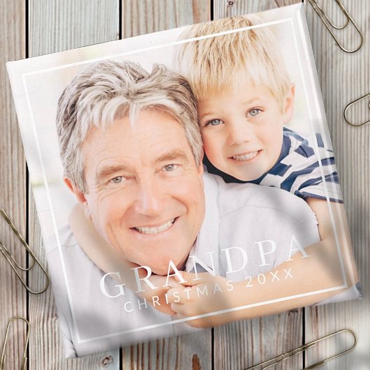 Simple Moderne Chic Lijst Grandpa Photo Holiday Magneet
