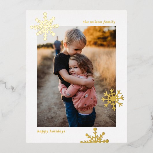 Simple Moderne Cute Snowflake Photo Folie Feestdagen Briefkaart (Voorkant)