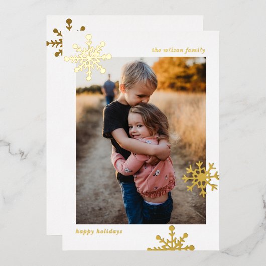 Simple Moderne Cute Snowflake Photo Folie Feestdagenkaart (Voorkant / Achterkant)