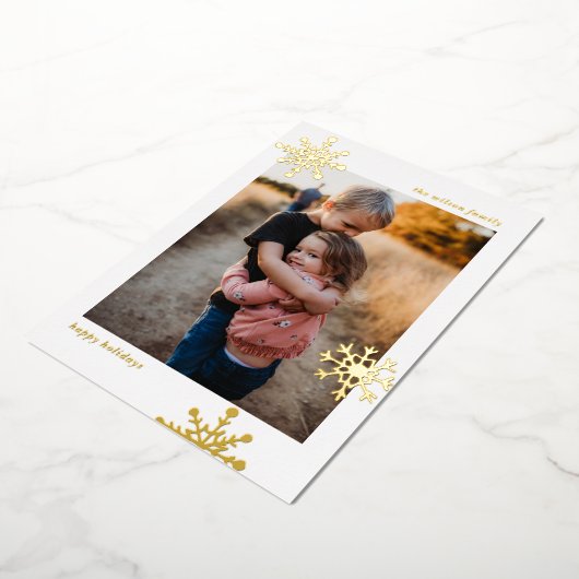 Simple Moderne Cute Snowflake Photo Folie Feestdagenkaart (Gedraaid)